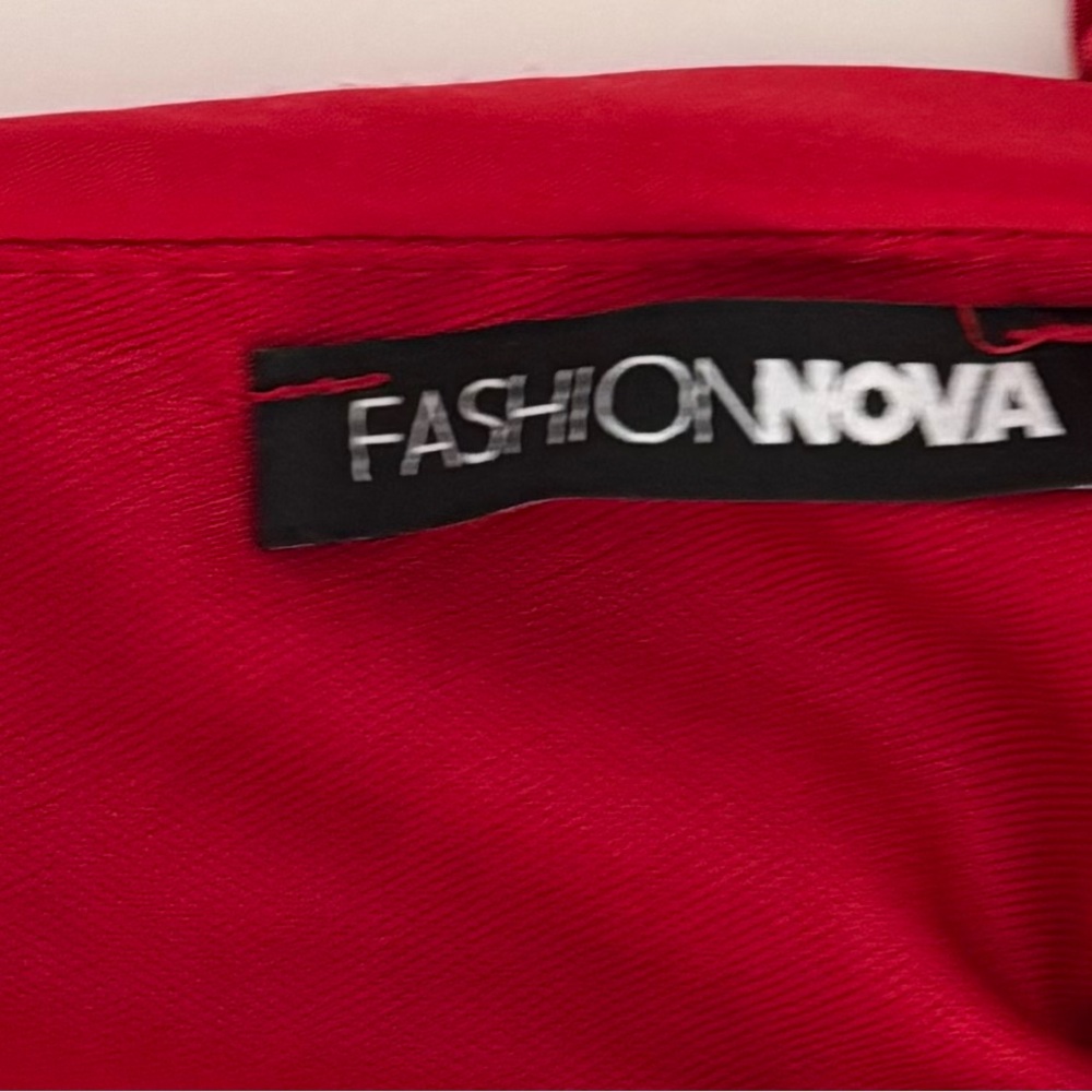 Fashion Nova Dress Medium Red Midi Body Con Backless Ruched Coquette Festival - Picture 12 of 12
